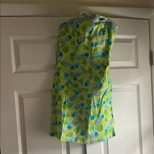 Lilly Pulitzer Strapless Floral Dress in Lime Green, Aqua & Lavender